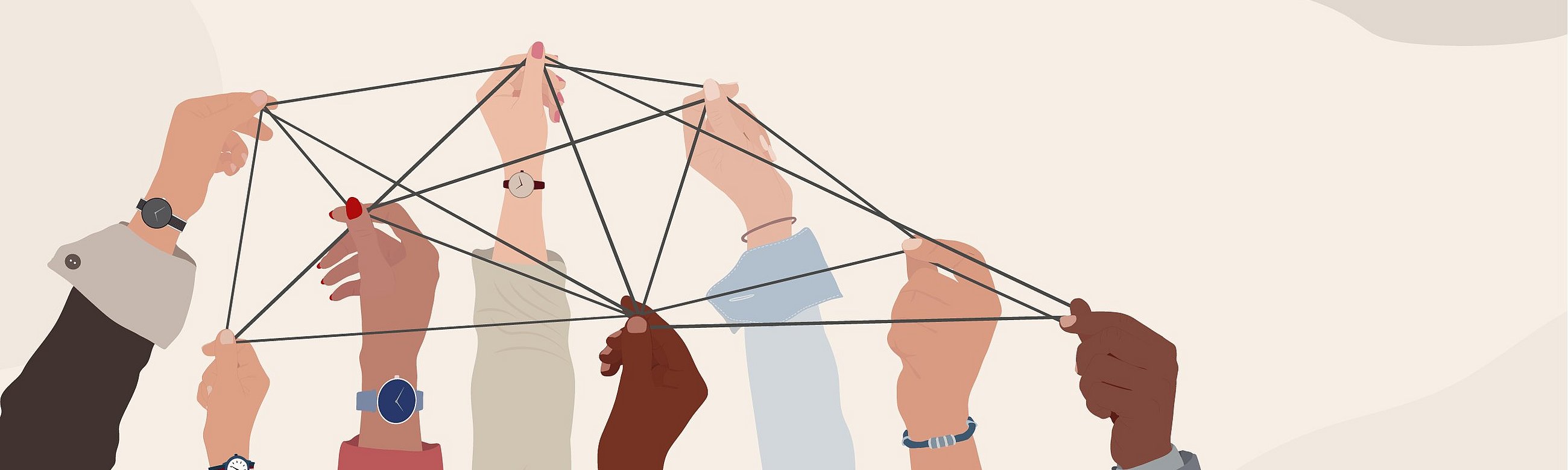 Illustration von Händen, die ein Netz spannen